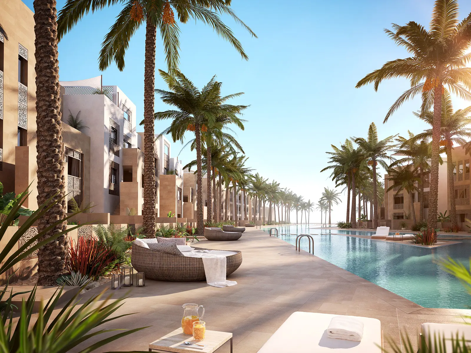 Pool terrace at Mangroovy Residences in the afternoon